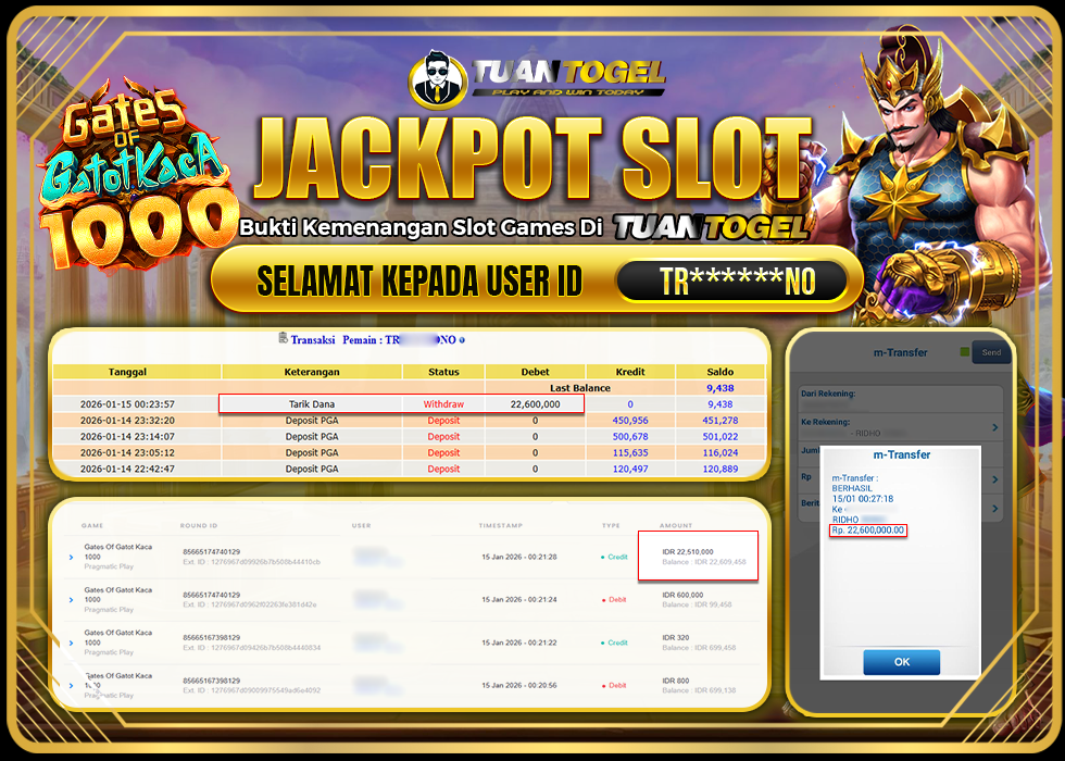 TUANTOGEL JACKPOT SLOT GATES OF GATOT KACA 1000 Rp22.600.000, - LUNAS